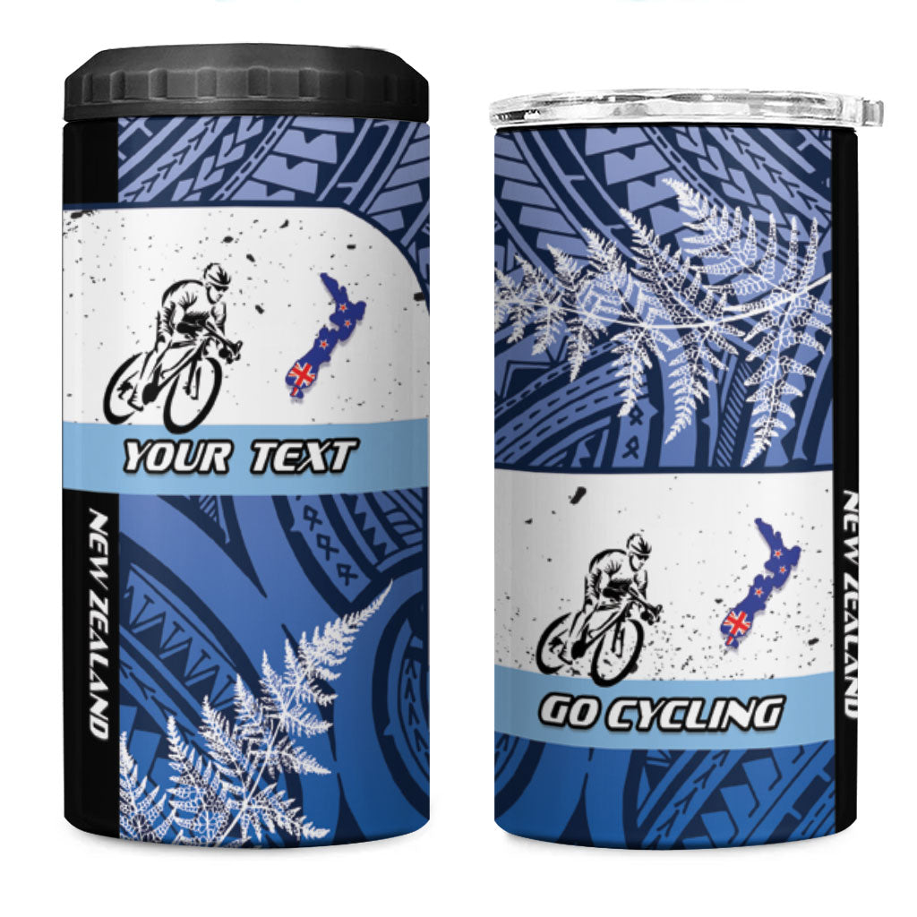 Personalised Cycling New Zealand 4 in 1 Can Cooler Tumbler Aotearoa Map Fern Maori Pattern LT22 One Size: 16 oz Blue - Polynesian Pride