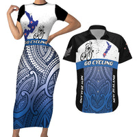 Personalised Cycling New Zealand Couples Matching Short Sleeve Bodycon Dress and Hawaiian Shirt Aotearoa Map Fern Maori Pattern