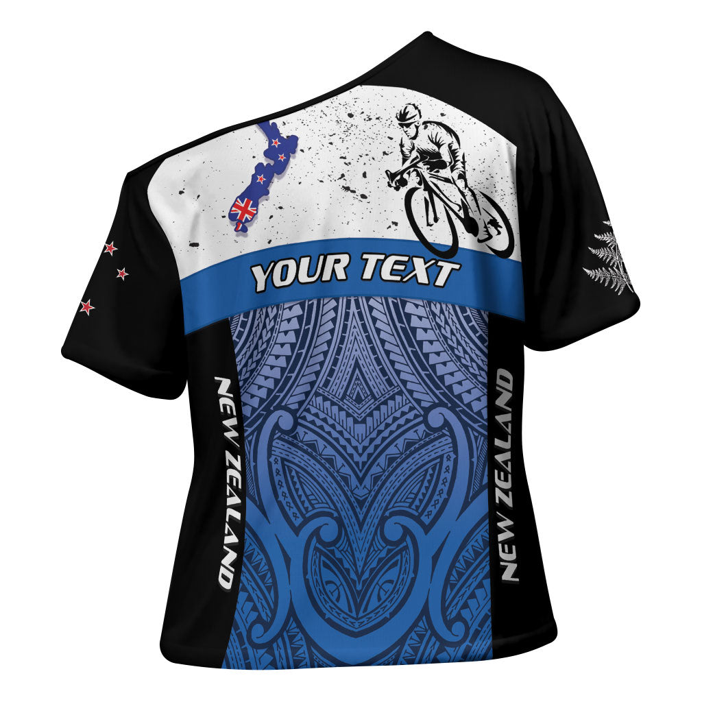 Personalised Cycling New Zealand Cross Shoulder Shirt Aotearoa Map Fern Maori Pattern LT22 - Polynesian Pride
