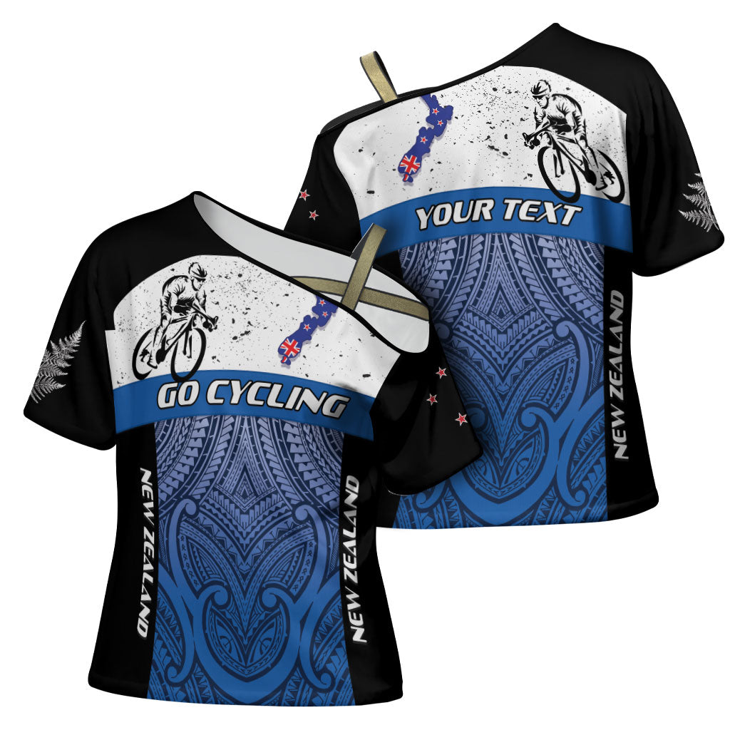 Personalised Cycling New Zealand Cross Shoulder Shirt Aotearoa Map Fern Maori Pattern LT22 - Polynesian Pride