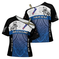 Personalised Cycling New Zealand Cross Shoulder Shirt Aotearoa Map Fern Maori Pattern LT22 - Polynesian Pride