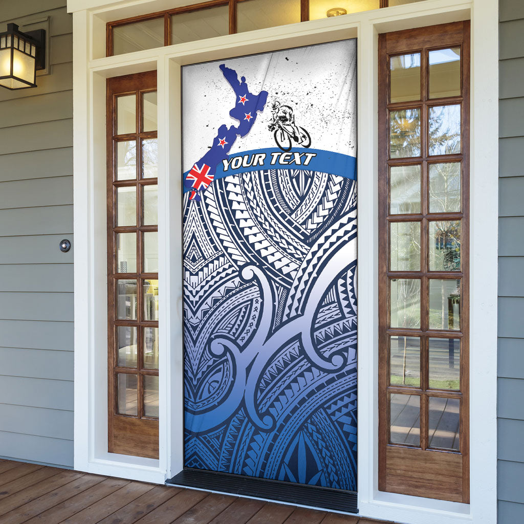 Personalised Cycling New Zealand Door Cover Aotearoa Map Fern Maori Pattern LT22 - Polynesian Pride
