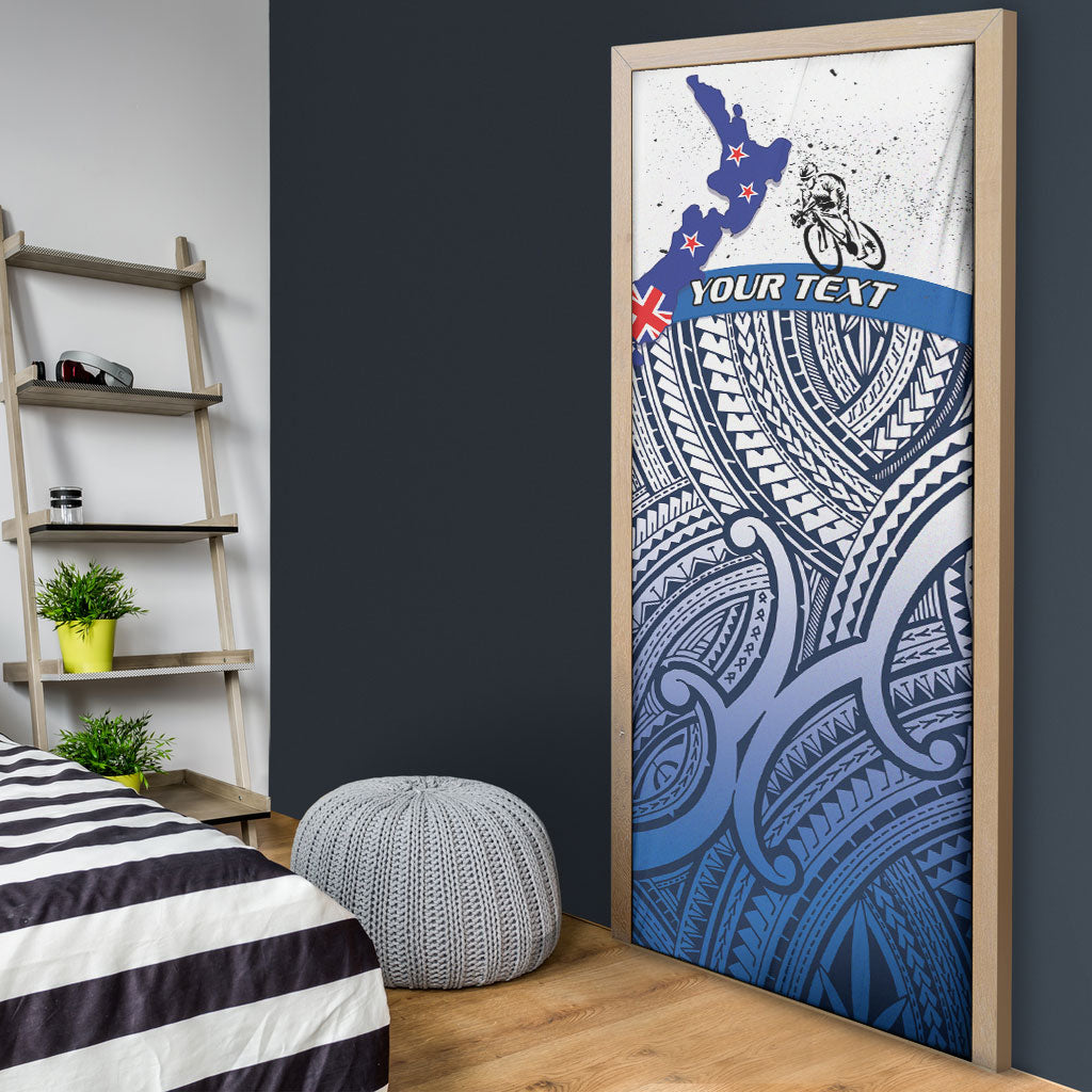 Personalised Cycling New Zealand Door Cover Aotearoa Map Fern Maori Pattern LT22 - Polynesian Pride