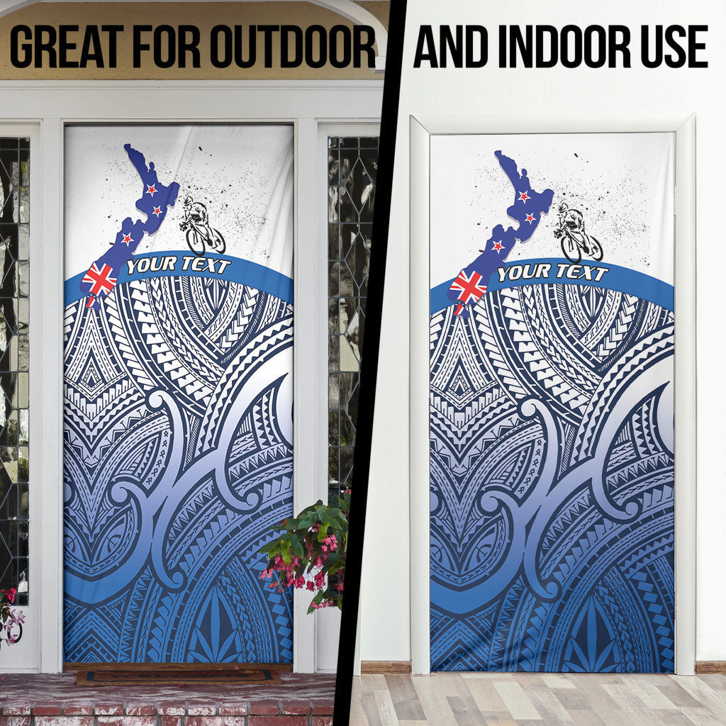 Personalised Cycling New Zealand Door Cover Aotearoa Map Fern Maori Pattern LT22 - Polynesian Pride