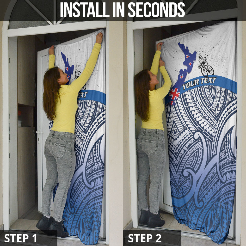 Personalised Cycling New Zealand Door Cover Aotearoa Map Fern Maori Pattern LT22 - Polynesian Pride