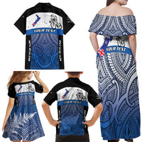 Personalised Cycling New Zealand Family Matching Off Shoulder Maxi Dress and Hawaiian Shirt Aotearoa Map Fern Maori Pattern