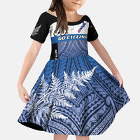 Personalised Cycling New Zealand Family Matching Off Shoulder Short Dress and Hawaiian Shirt Aotearoa Map Fern Maori Pattern