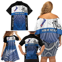 Personalised Cycling New Zealand Family Matching Off Shoulder Short Dress and Hawaiian Shirt Aotearoa Map Fern Maori Pattern