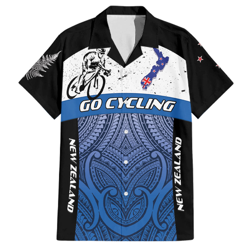 Personalised Cycling New Zealand Family Matching Off Shoulder Short Dress and Hawaiian Shirt Aotearoa Map Fern Maori Pattern
