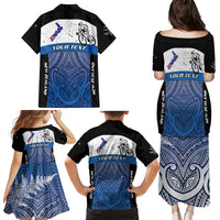 Personalised Cycling New Zealand Family Matching Puletasi and Hawaiian Shirt Aotearoa Map Fern Maori Pattern