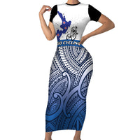 Personalised Cycling New Zealand Family Matching Short Sleeve Bodycon Dress and Hawaiian Shirt Aotearoa Map Fern Maori Pattern