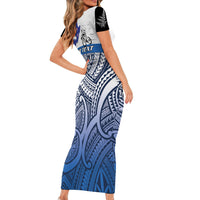 Personalised Cycling New Zealand Family Matching Short Sleeve Bodycon Dress and Hawaiian Shirt Aotearoa Map Fern Maori Pattern
