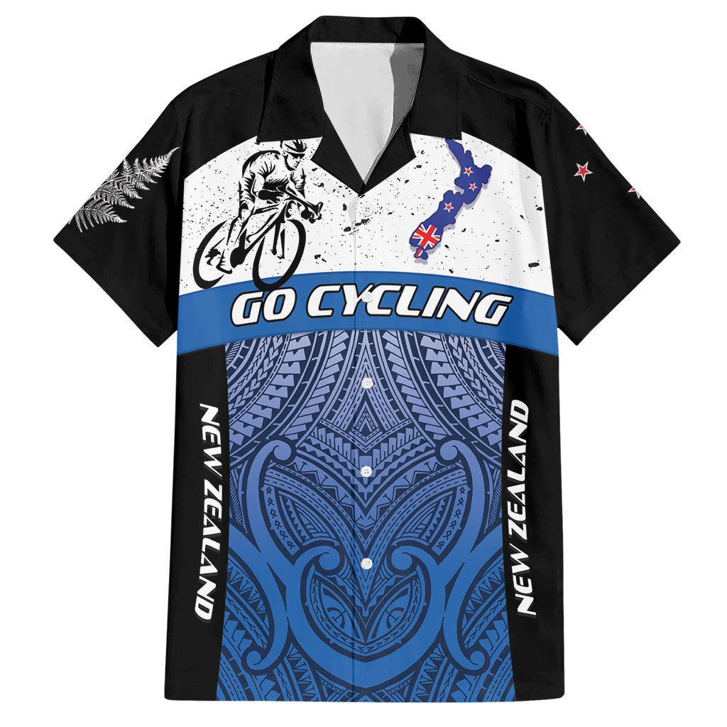 Personalised Cycling New Zealand Hawaiian Shirt Aotearoa Map Fern Maori Pattern LT22 Blue - Polynesian Pride