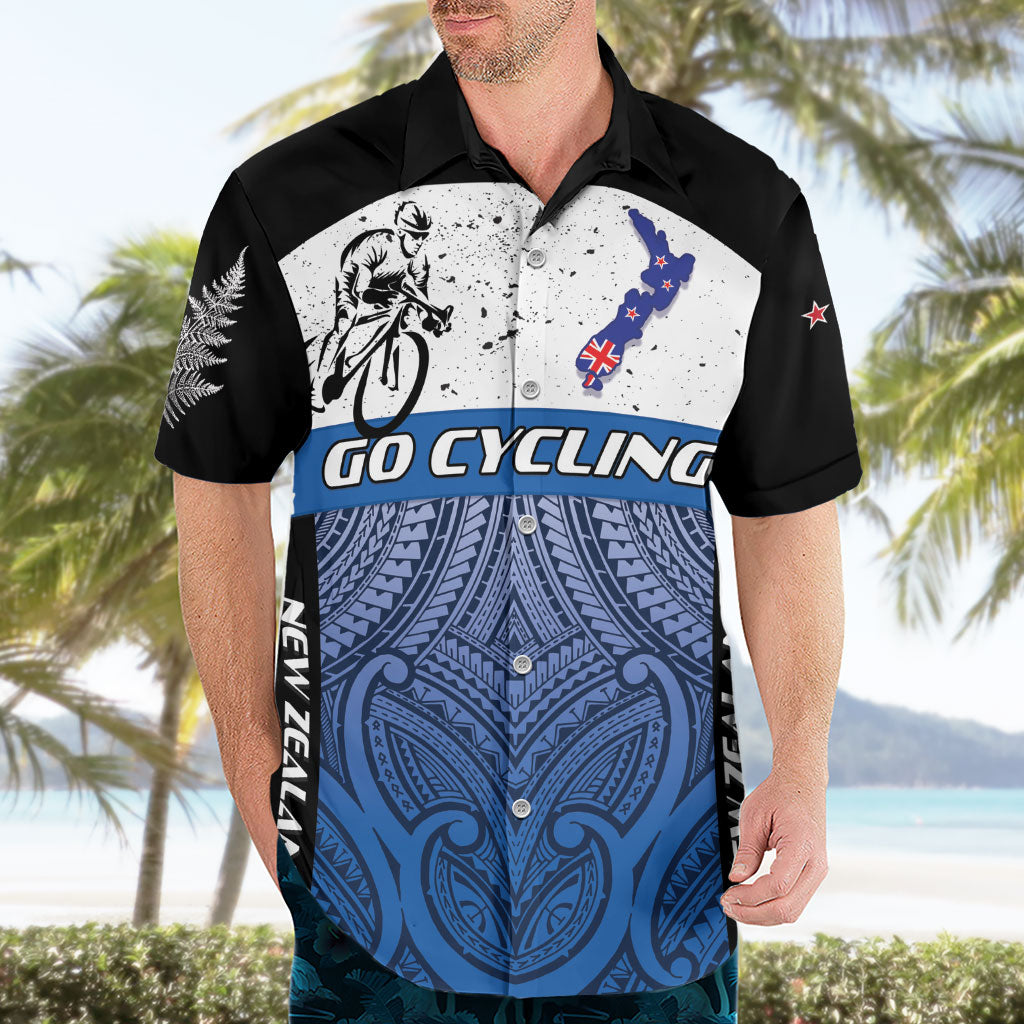 Personalised Cycling New Zealand Hawaiian Shirt Aotearoa Map Fern Maori Pattern LT22 - Polynesian Pride