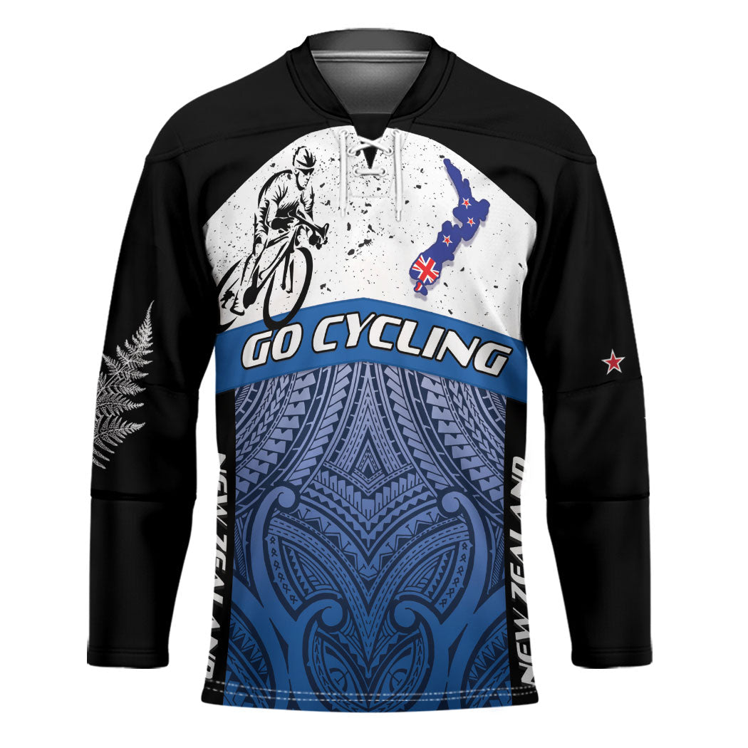 Personalised Cycling New Zealand Hockey Jersey Aotearoa Map Fern Maori Pattern LT22 Unisex Blue - Polynesian Pride