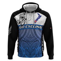 Personalised Cycling New Zealand Hoodie Aotearoa Map Fern Maori Pattern