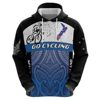 Personalised Cycling New Zealand Hoodie Aotearoa Map Fern Maori Pattern