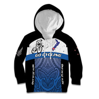 Personalised Cycling New Zealand Kid Hoodie Aotearoa Map Fern Maori Pattern LT22 Hoodie Blue - Polynesian Pride