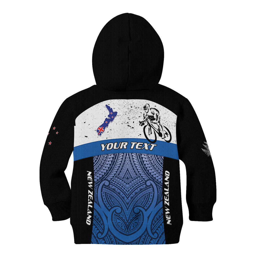 Personalised Cycling New Zealand Kid Hoodie Aotearoa Map Fern Maori Pattern LT22 - Polynesian Pride