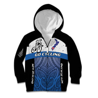 Personalised Cycling New Zealand Kid Hoodie Aotearoa Map Fern Maori Pattern LT22 Zip Hoodie Blue - Polynesian Pride