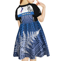 Personalised Cycling New Zealand Kid Short Sleeve Dress Aotearoa Map Fern Maori Pattern