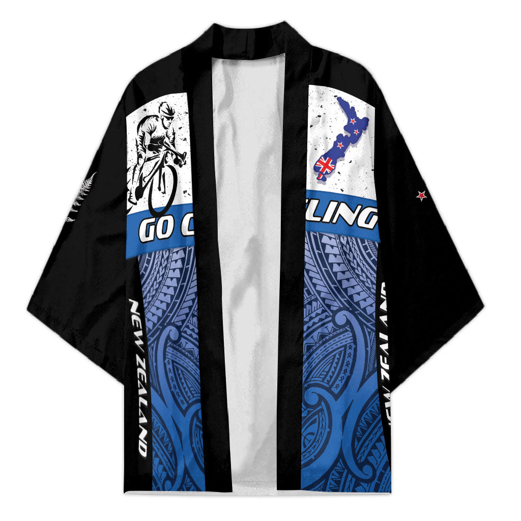 Personalised Cycling New Zealand Kimono Aotearoa Map Fern Maori Pattern LT22 Unisex Blue - Polynesian Pride