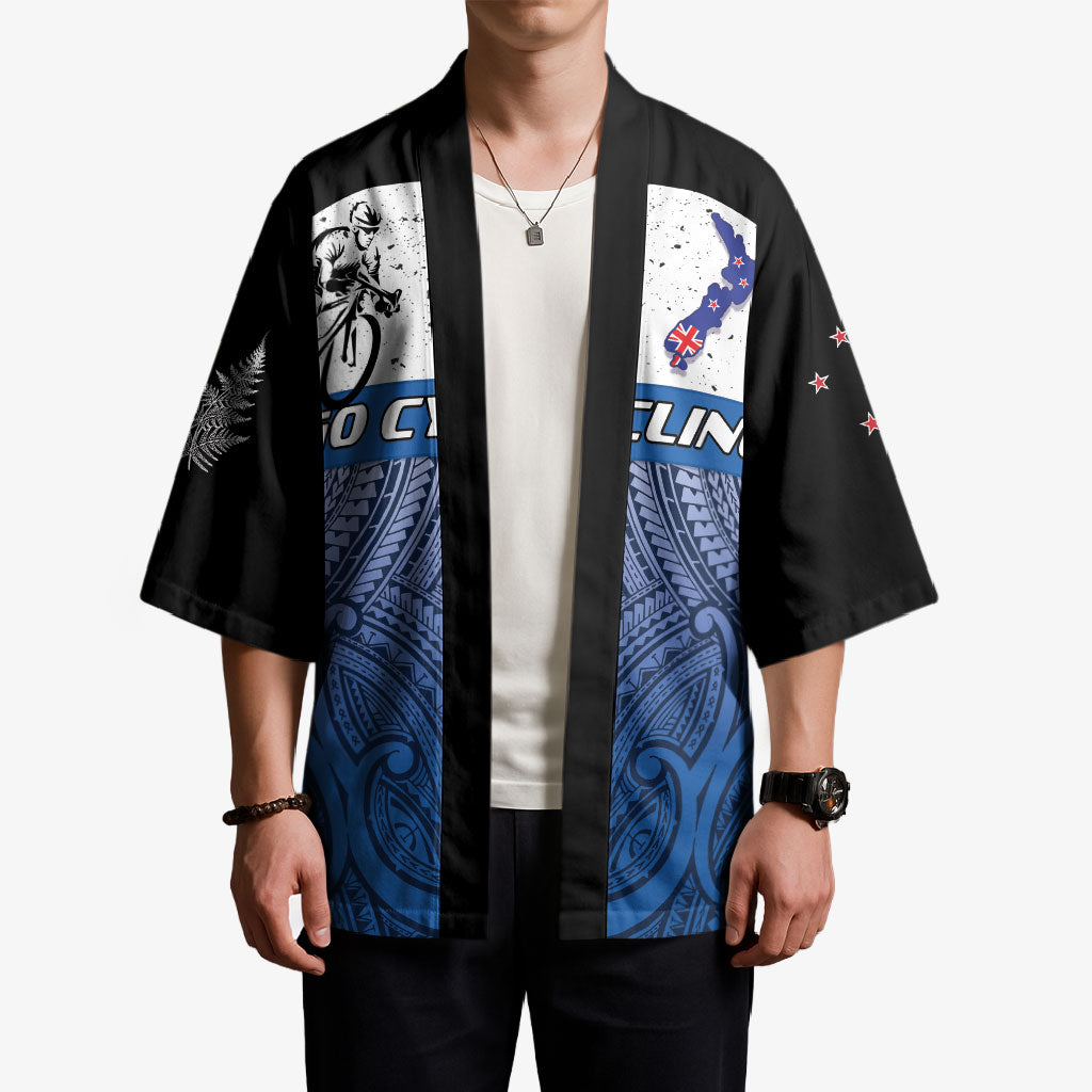 Personalised Cycling New Zealand Kimono Aotearoa Map Fern Maori Pattern LT22 - Polynesian Pride