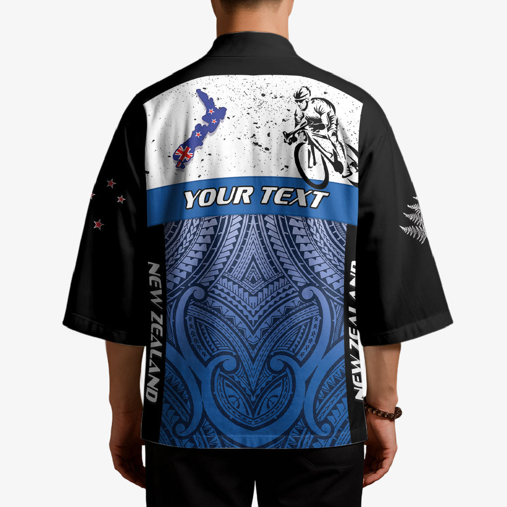 Personalised Cycling New Zealand Kimono Aotearoa Map Fern Maori Pattern LT22 - Polynesian Pride