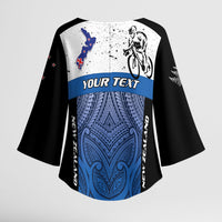 Personalised Cycling New Zealand Kimono Sleeve Blouse Aotearoa Map Fern Maori Pattern