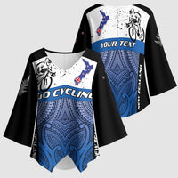 Personalised Cycling New Zealand Kimono Sleeve Blouse Aotearoa Map Fern Maori Pattern