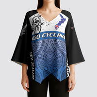 Personalised Cycling New Zealand Kimono Sleeve Blouse Aotearoa Map Fern Maori Pattern