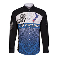 Personalised Cycling New Zealand Long Sleeve Button Shirt Aotearoa Map Fern Maori Pattern