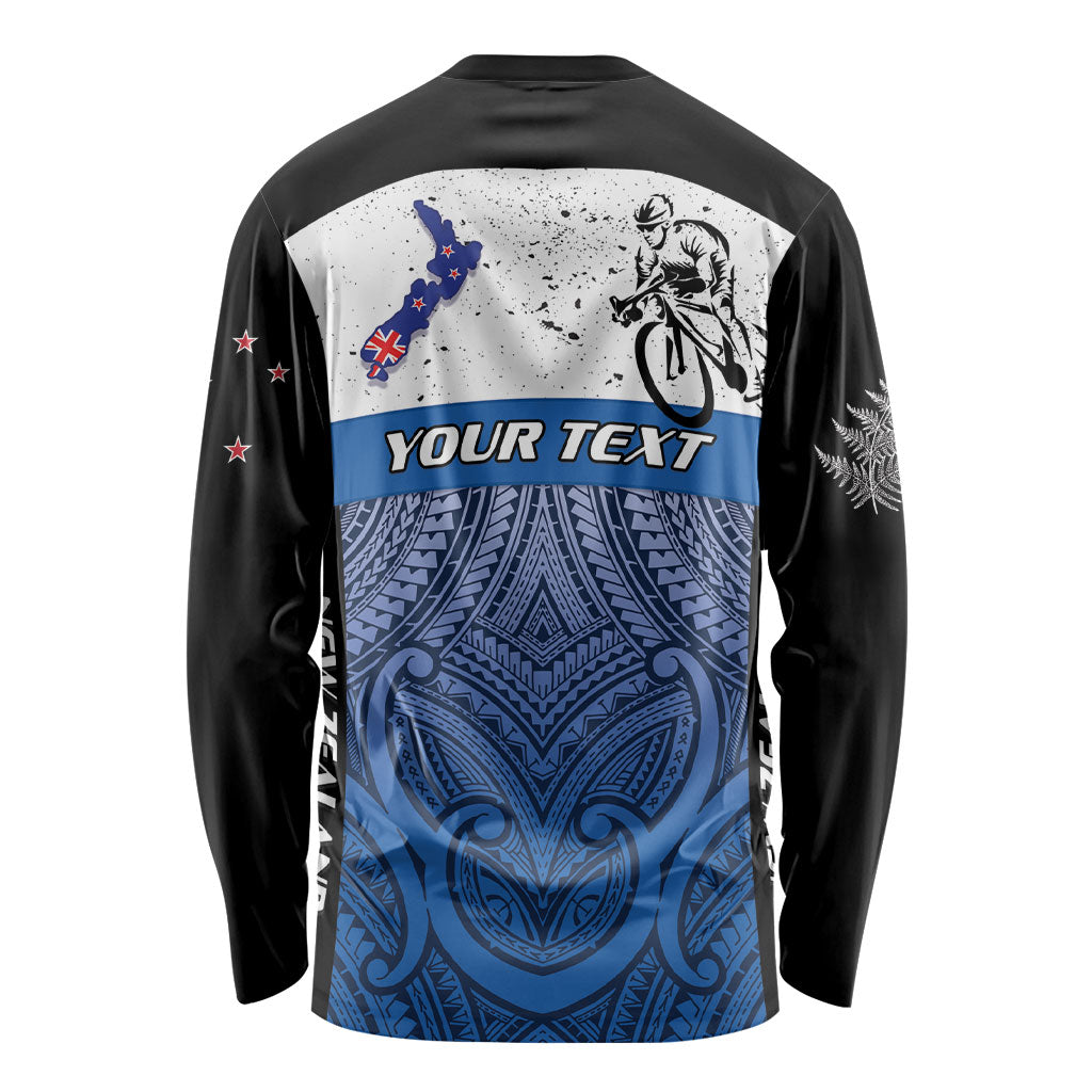 Personalised Cycling New Zealand Long Sleeve Shirt Aotearoa Map Fern Maori Pattern LT22 - Polynesian Pride