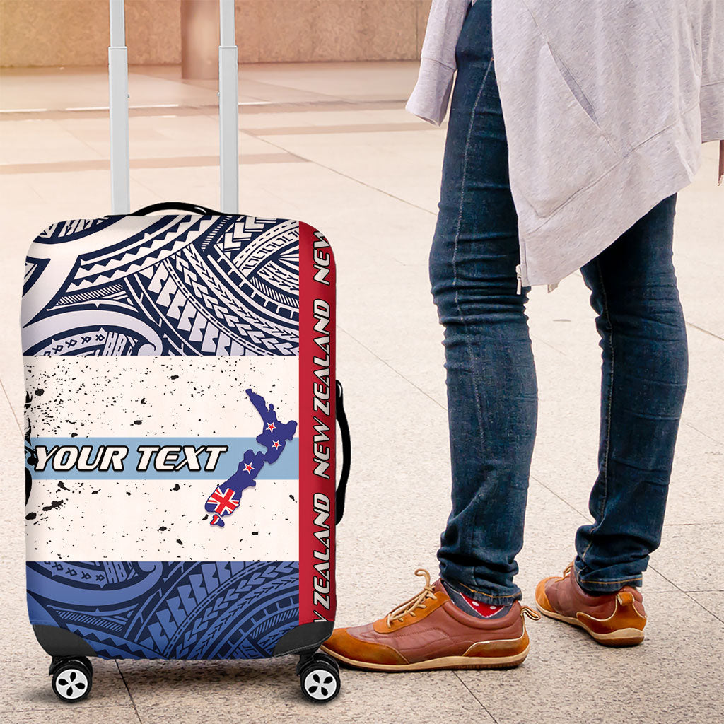 Personalised Cycling New Zealand Luggage Cover Aotearoa Map Fern Maori Pattern LT22 Blue - Polynesian Pride