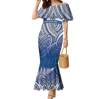 Personalised Cycling New Zealand Mermaid Dress Aotearoa Map Fern Maori Pattern LT22 Women Blue - Polynesian Pride