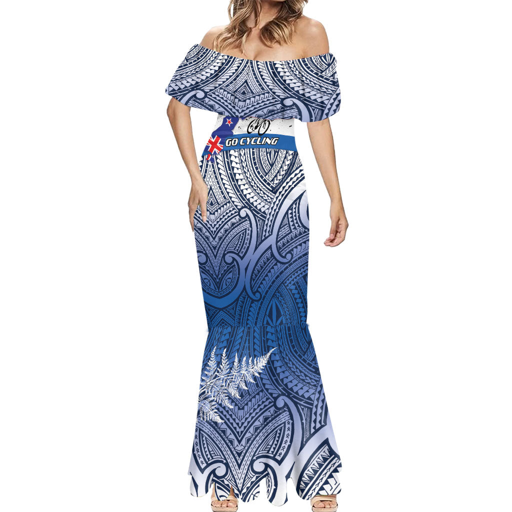 Personalised Cycling New Zealand Mermaid Dress Aotearoa Map Fern Maori Pattern LT22 - Polynesian Pride