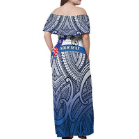 Personalised Cycling New Zealand Off Shoulder Maxi Dress Aotearoa Map Fern Maori Pattern LT22 - Polynesian Pride