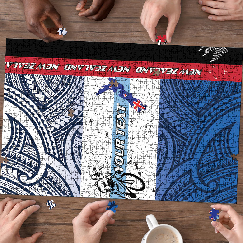 Personalised Cycling New Zealand Puzzle Aotearoa Map Fern Maori Pattern LT22 - Polynesian Pride