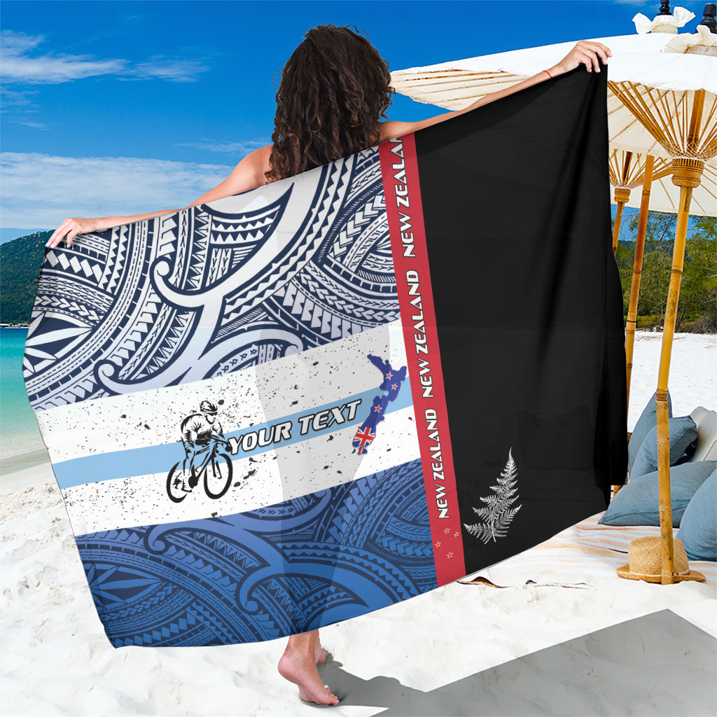 Personalised Cycling New Zealand Sarong Aotearoa Map Fern Maori Pattern LT22 One Size 44 x 66 inches Blue - Polynesian Pride
