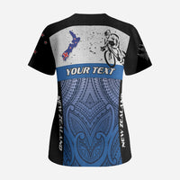 Personalised Cycling New Zealand Scrub Top Aotearoa Map Fern Maori Pattern LT22 - Polynesian Pride