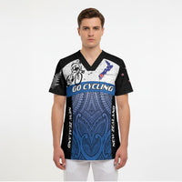 Personalised Cycling New Zealand Scrub Top Aotearoa Map Fern Maori Pattern LT22 - Polynesian Pride