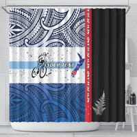Personalised Cycling New Zealand Shower Curtain Aotearoa Map Fern Maori Pattern LT22 - Polynesian Pride