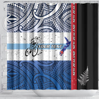 Personalised Cycling New Zealand Shower Curtain Aotearoa Map Fern Maori Pattern LT22 - Polynesian Pride