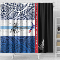 Personalised Cycling New Zealand Shower Curtain Aotearoa Map Fern Maori Pattern LT22 - Polynesian Pride