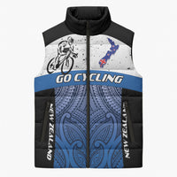 Personalised Cycling New Zealand Sleeveless Puffer Jacket Aotearoa Map Fern Maori Pattern