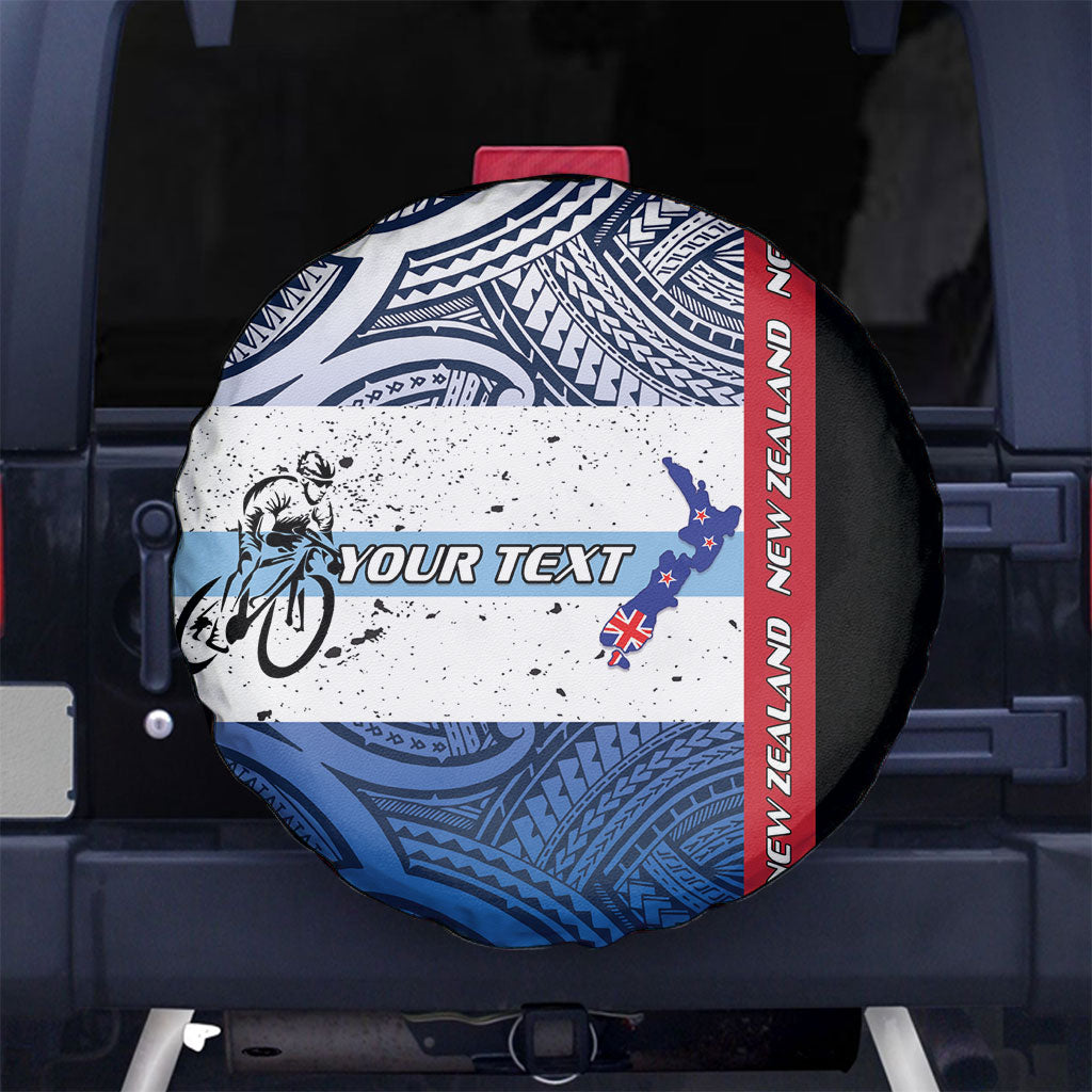Personalised Cycling New Zealand Spare Tire Cover Aotearoa Map Fern Maori Pattern LT22 No hole Blue - Polynesian Pride