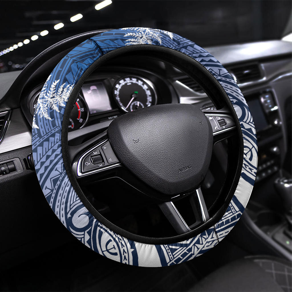 Cycling New Zealand Steering Wheel Cover Aotearoa Map Fern Maori Pattern LT22 Universal Fit Blue - Polynesian Pride