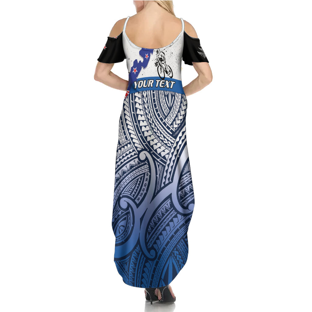 Personalised Cycling New Zealand Summer Maxi Dress Aotearoa Map Fern Maori Pattern LT22 - Polynesian Pride
