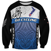 Personalised Cycling New Zealand Sweatshirt Aotearoa Map Fern Maori Pattern LT22 Unisex Blue - Polynesian Pride