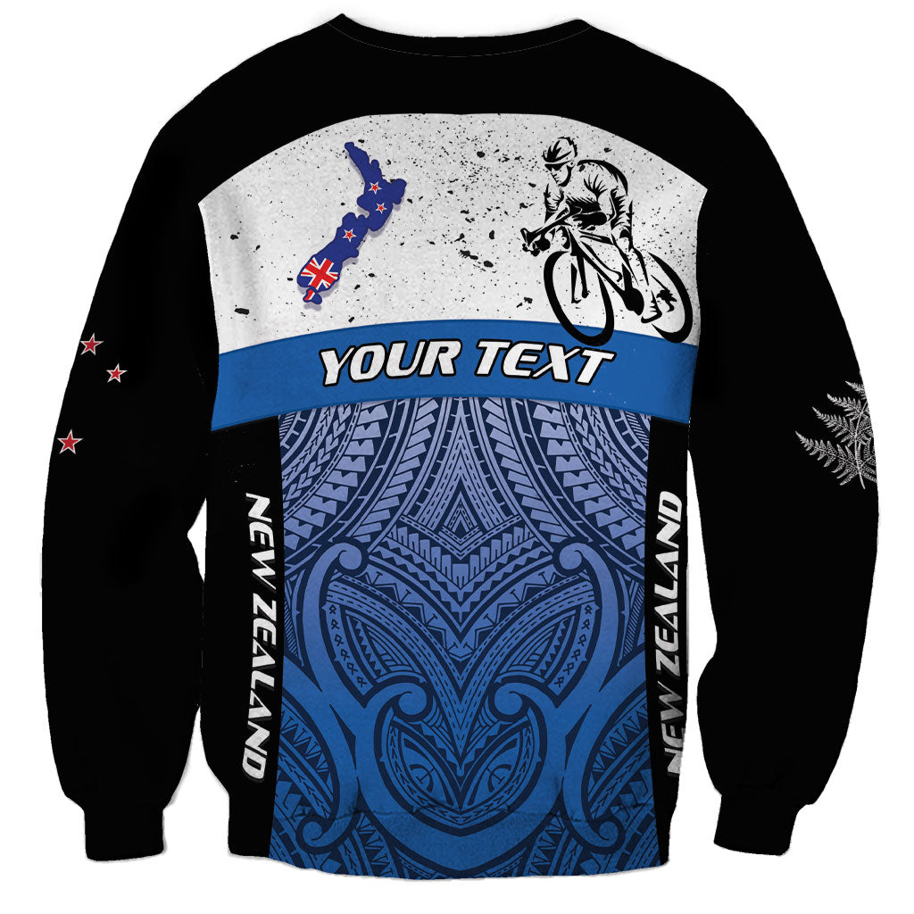 Personalised Cycling New Zealand Sweatshirt Aotearoa Map Fern Maori Pattern LT22 - Polynesian Pride